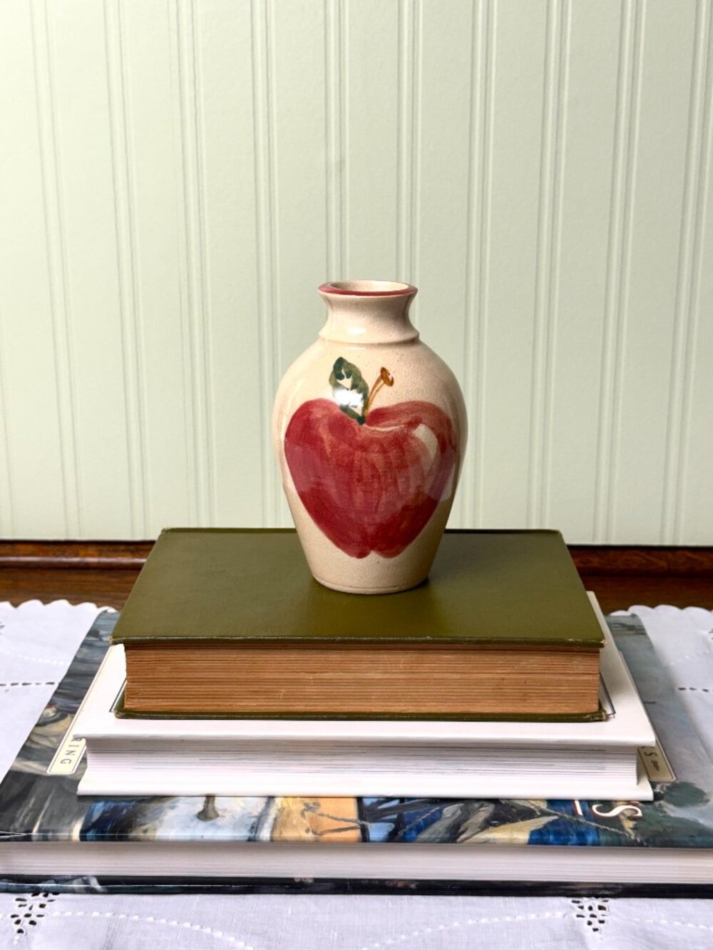 Vtg Apple Vase Urn Handmade Pottery Rustic Primitive Speckled Country Farm Fall